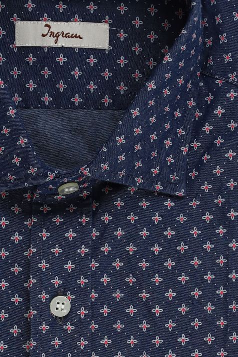 Camicia Uomo Ingram Slim Micro disegno 100% cotone collo Francese Manica lunga