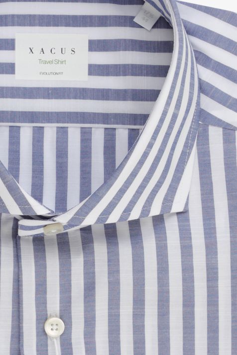 Camicia Uomo Xacus Classic No Stiro Righe 100% cotone collo Francese Manica lunga