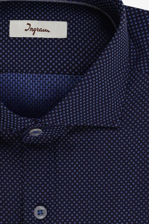 Camicia Uomo Ingram Slim Micro disegno 100% cotone collo Francese Manica lunga