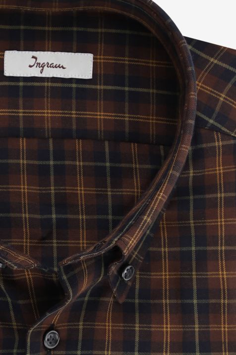 Camicia Uomo Ingram Slim Quadri 100% cotone collo Button down Manica lunga
