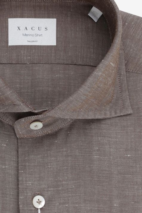 Camicia Uomo Xacus Regular Tinta unita 75% lana merino 25% lino collo Francese Manica lunga