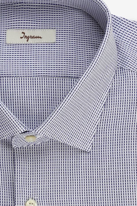 Camicia Uomo Ingram Slim Micro disegno 100% cotone collo Francese Manica lunga