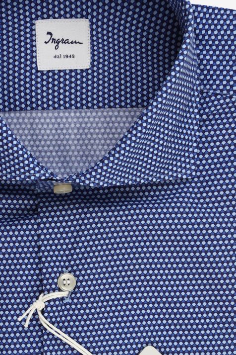 Camicia Uomo Ingram Slim Micro disegno 100% cotone collo Francese Manica lunga