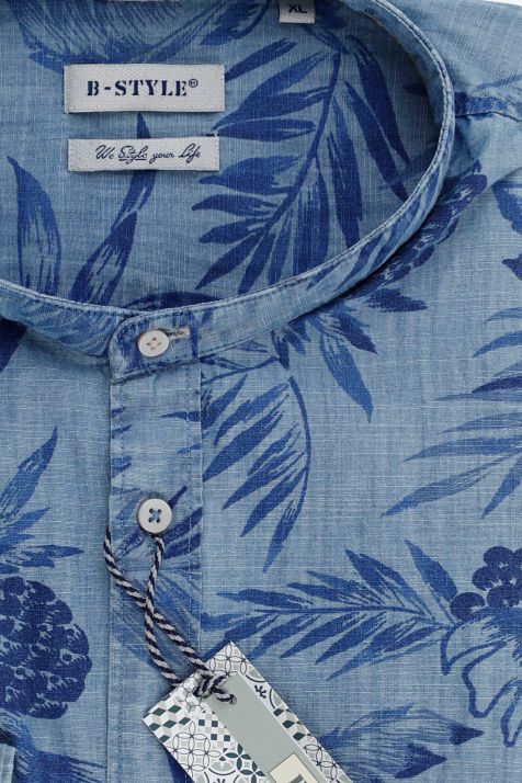 Camicia Uomo B-Style Slim Fantasia 100% lino collo Coreano Manica lunga