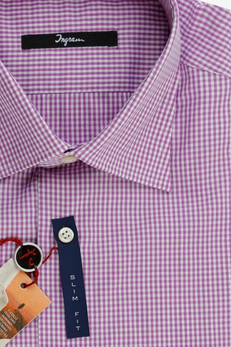 Camicia Uomo Ingram Slim Quadri 100% cotone collo Francese Manica lunga