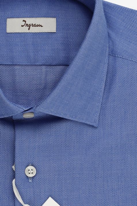 Camicia Uomo Ingram Slim Micro disegno 100% cotone collo Francese Manica lunga