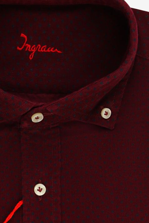 Camicia Uomo Ingram Slim Micro disegno 100% cotone collo Button down Manica lunga