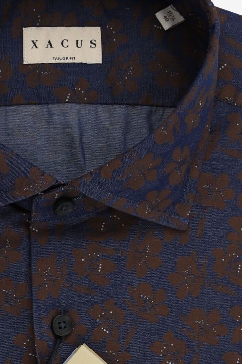 Camicia Uomo Xacus Regular Fantasia 100% cotone collo Francese Manica lunga