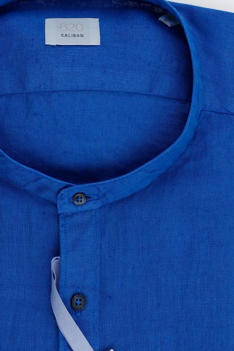 Camicia Uomo Caliban Slim Tinta unita 100% lino collo Coreano Manica lunga