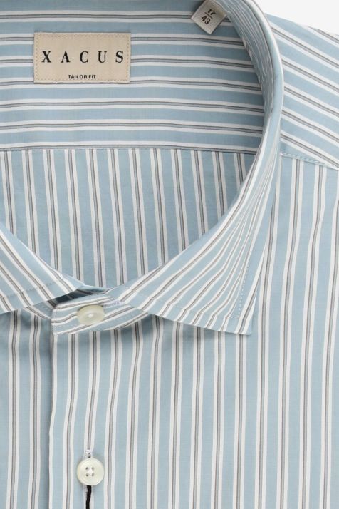 Camicia Uomo Xacus Regular Righe 100% cotone collo Francese Manica lunga