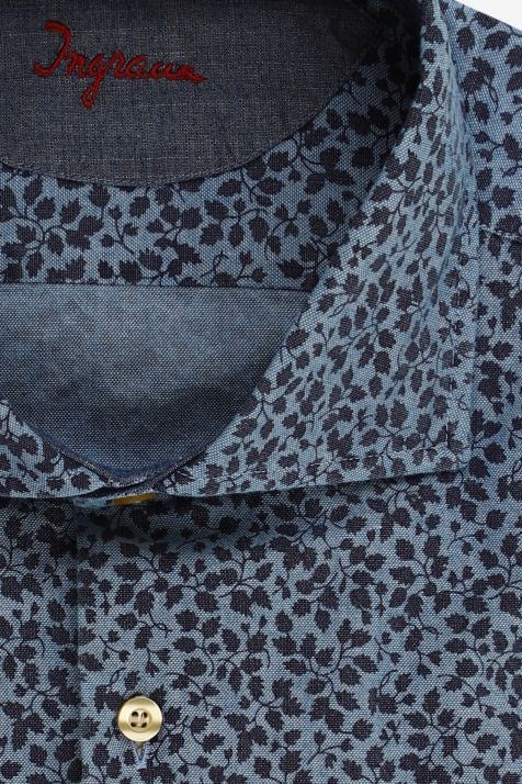 Camicia Uomo Ingram Slim Fantasia 100% cotone collo Francese Manica lunga