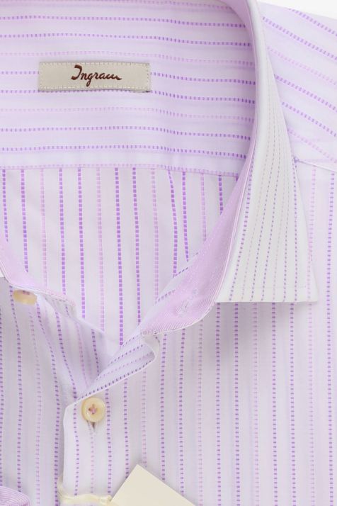 Camicia Uomo Ingram Regular Righe 100% cotone collo Francese Manica lunga