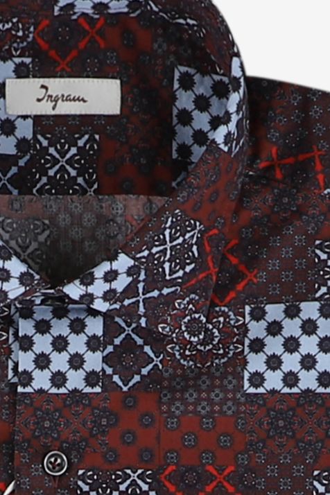 Camicia Uomo Ingram Slim Fantasia 100% cotone collo Francese Manica lunga