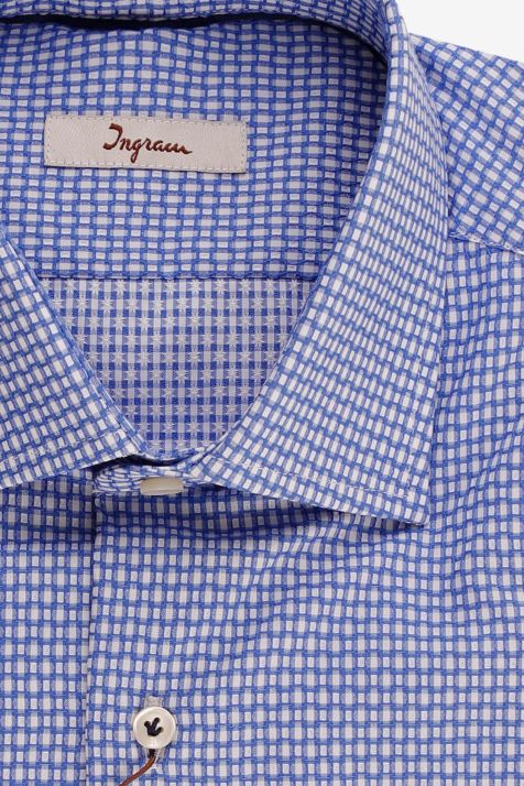 Camicia Uomo Ingram Slim Micro disegno 100% cotone collo Francese Manica lunga