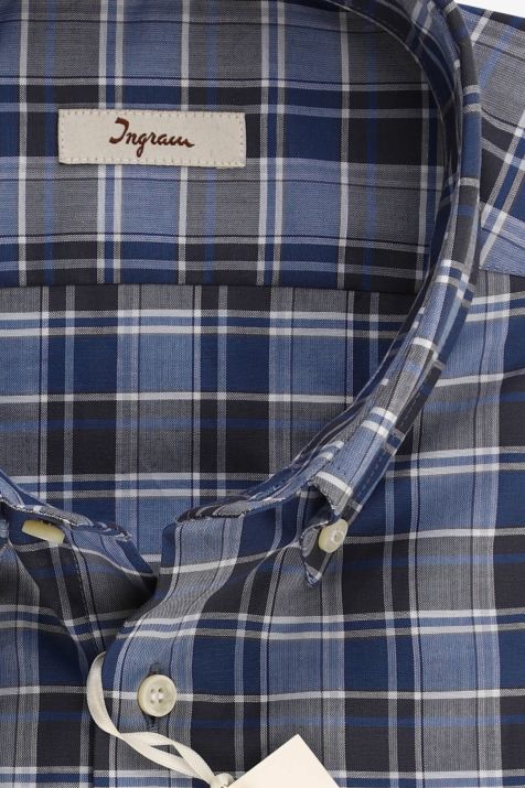 Camicia Uomo Ingram Regular Quadri 100% cotone collo Button down Manica lunga