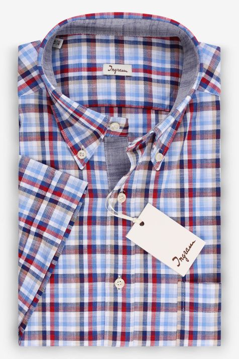 Camicia Uomo Ingram Regular Quadri 100% cotone collo Button down Manica corta