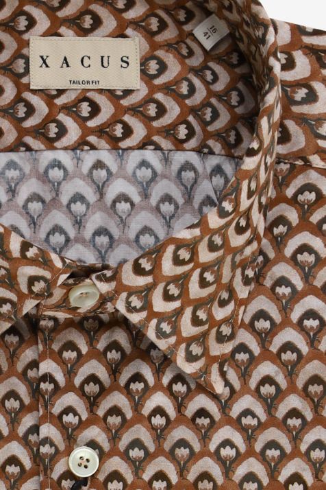 Camicia Uomo Xacus Regular Fantasia 100% cotone collo Italiano Manica lunga