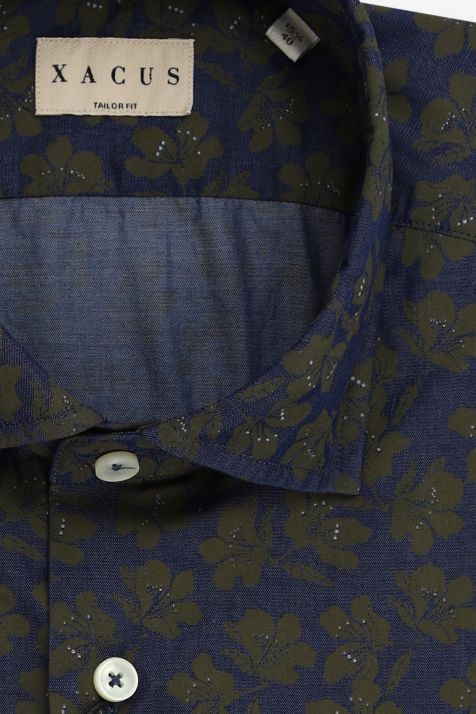 Camicia Uomo Xacus Regular Fantasia 100% cotone collo Francese Manica lunga