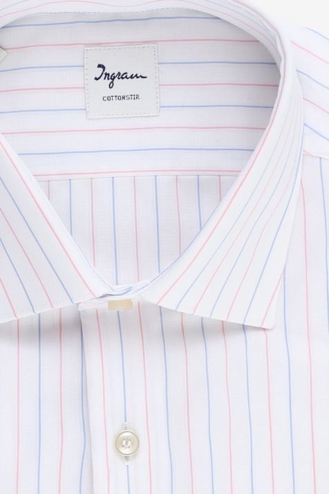 Camicia Uomo Ingram Slim No Stiro Righe 100% cotone collo Francese Manica lunga