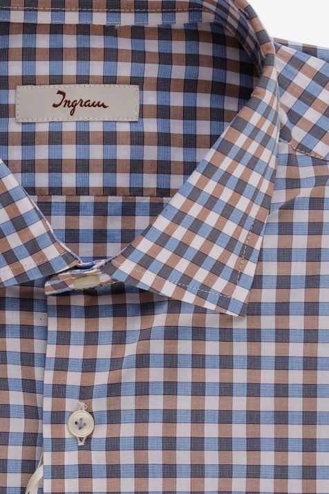 Camicia Uomo Ingram Slim Quadri 100% cotone collo Francese Manica lunga