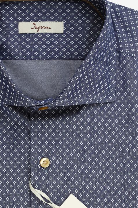 Camicia Uomo Ingram Slim Micro disegno 100% cotone collo Francese Manica lunga