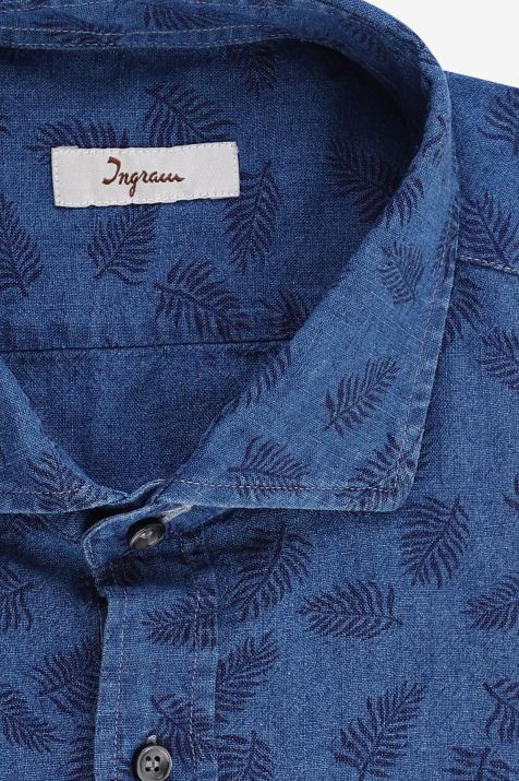 Camicia Uomo Ingram Slim Fantasia 55% lino 45% cotone collo Francese Manica lunga