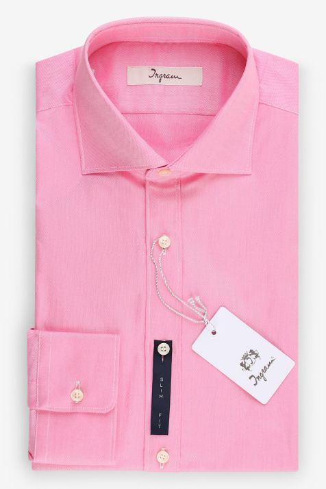 Camicia Uomo Ingram Slim Tinta unita 100% cotone collo Francese Manica lunga