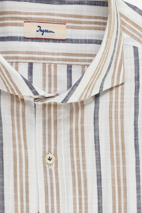 Camicia Uomo Ingram Slim Righe 100% cotone collo Francese Manica lunga