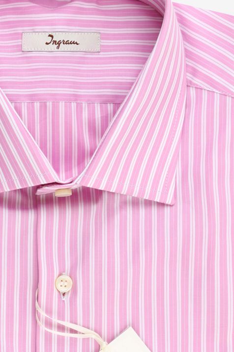 Camicia Uomo Ingram Slim Righe 100% cotone collo Francese Manica lunga