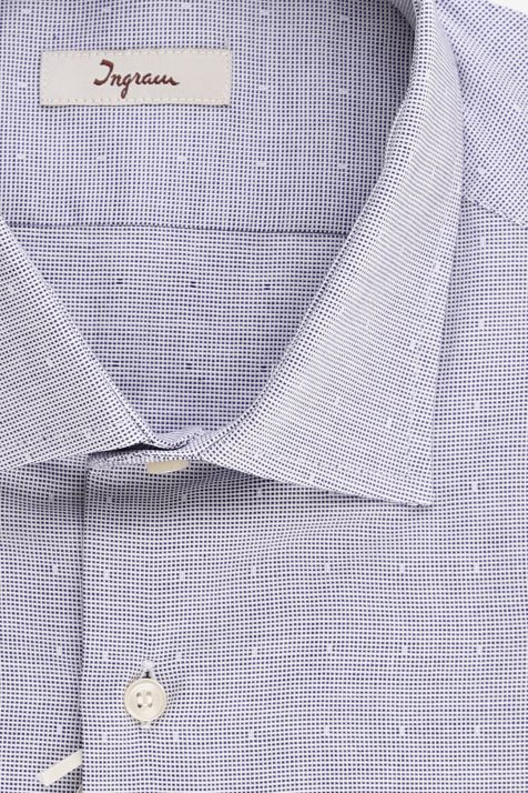 Camicia Uomo Ingram Slim Micro disegno 100% cotone collo Francese Manica lunga
