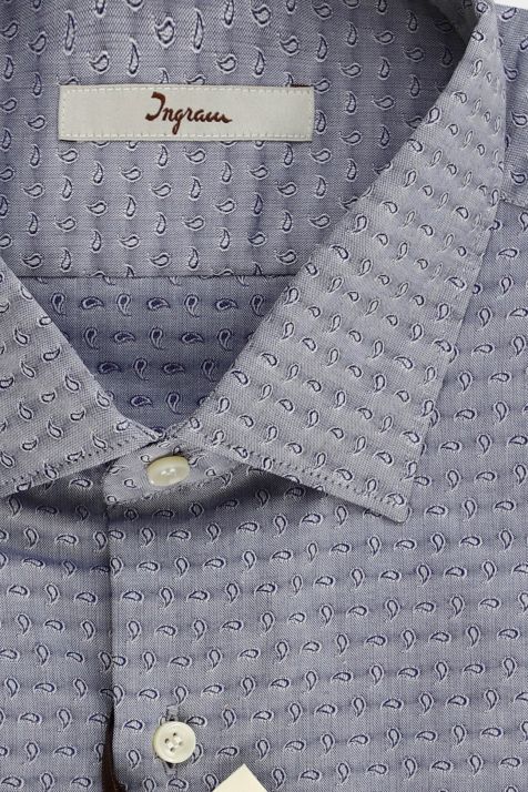 Camicia Uomo Ingram Slim Micro disegno 100% cotone collo Italiano Manica lunga