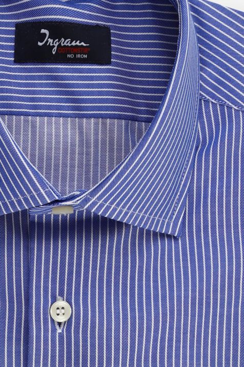 Camicia Uomo Ingram Slim No Stiro Righe 100% cotone collo Francese Manica lunga