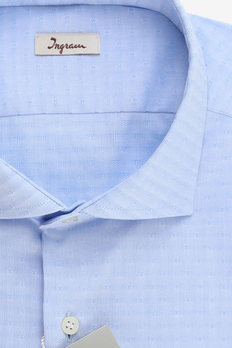 Camicia Uomo Ingram Slim Micro disegno 100% cotone collo Francese Manica lunga