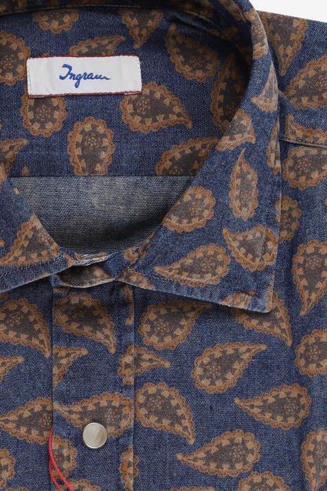 Camicia Uomo Ingram Slim Fantasia 100% cotone collo Francese Manica lunga