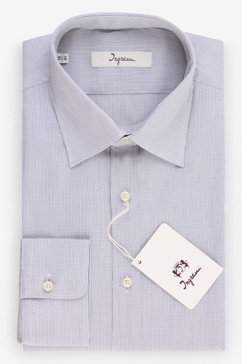 Camicia Uomo Ingram Slim Quadri 100% cotone collo Italiano Manica lunga
