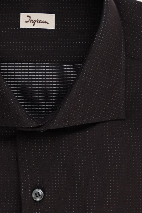 Camicia Uomo Ingram Slim Micro disegno 100% cotone collo Francese Manica lunga
