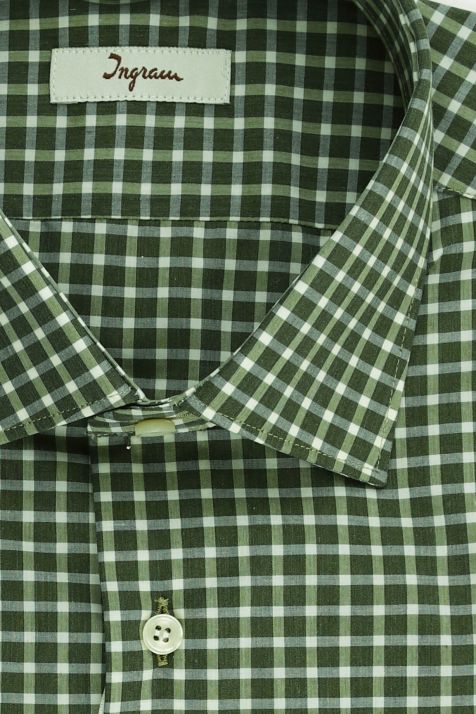 Camicia Uomo Ingram Slim Quadri 100% cotone collo Francese Manica lunga