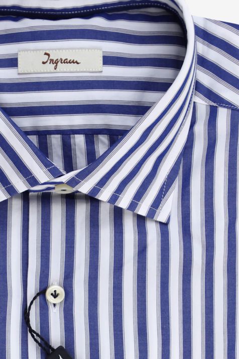 Camicia Uomo Ingram Regular Righe 100% cotone collo Francese Manica lunga