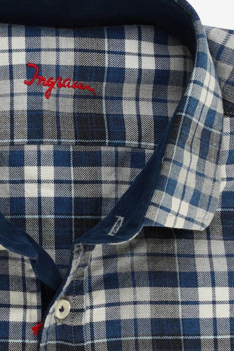 Camicia Uomo Ingram Slim Quadri 100% cotone collo Francese Manica lunga