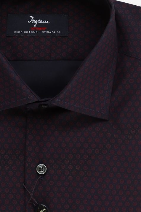 Camicia Uomo Ingram Slim No Stiro Micro disegno 100% cotone collo Francese Manica lunga