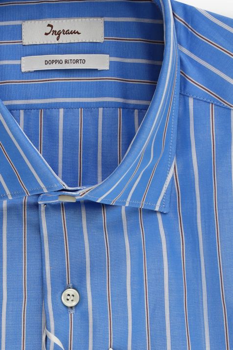 Camicia Uomo Ingram Slim Righe 100% cotone collo Francese Manica lunga