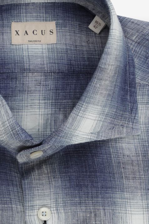 Camicia Uomo Xacus Regular Quadri 100% lino collo Francese Manica lunga