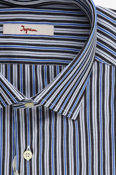 Camicia Uomo Ingram Regular Righe 100% cotone collo Francese Manica lunga
