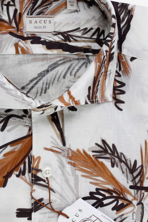 Camicia Uomo Xacus Regular Fantasia 55% lino 45% cotone collo Francese Manica lunga