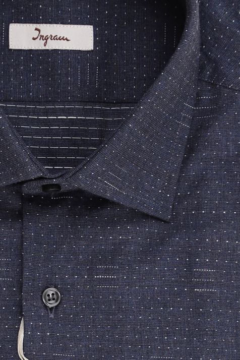Camicia Uomo Ingram Slim Micro disegno 100% cotone collo Francese Manica lunga
