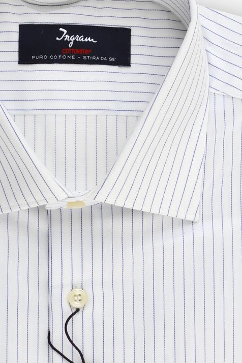 Camicia Uomo Ingram Slim No Stiro Righe 100% cotone collo Francese Manica lunga
