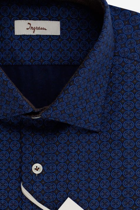 Camicia Uomo Ingram Slim Fantasia 100% cotone collo Francese Manica lunga