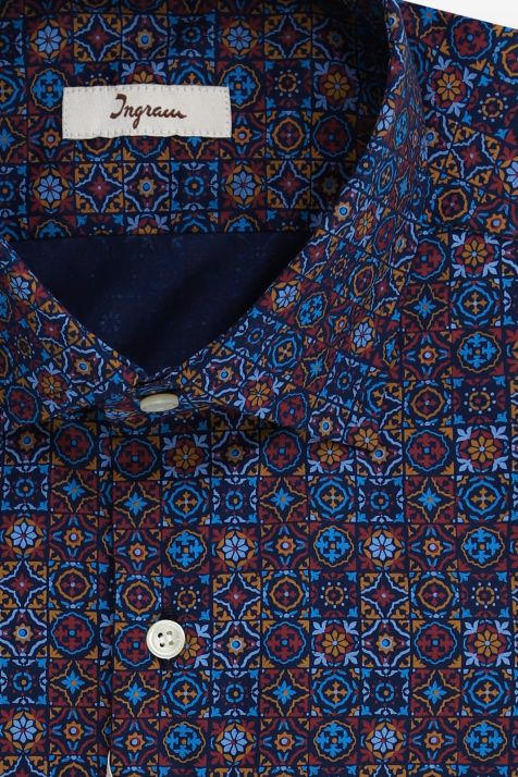 Camicia Uomo Ingram Regular Fantasia 97% cotone 3% elastan collo Francese Manica lunga