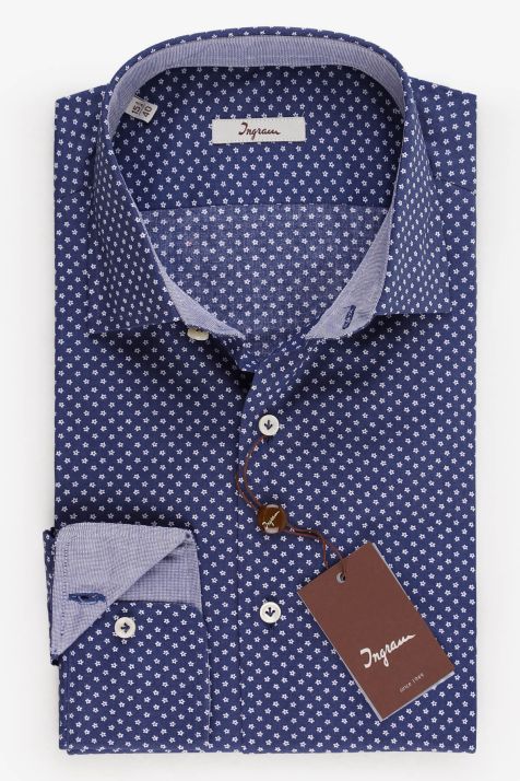 Camicia Uomo Ingram Slim Micro disegno 100% cotone collo Francese Manica lunga