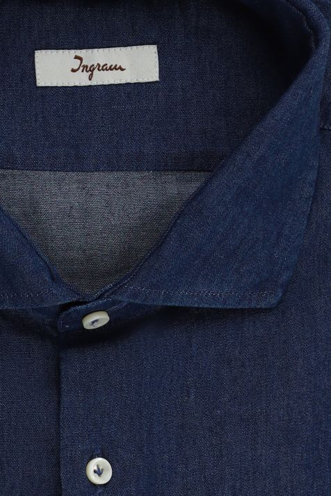 Camicia Uomo Ingram Slim Tinta unita 100% cotone collo Francese Manica lunga